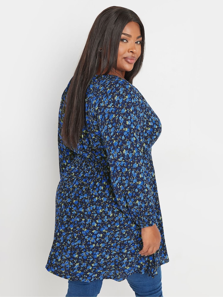 Yours Curve Blue Crinkle Boho Tunic - Image 4 of 6