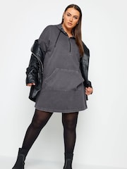 Yours Curve Grey Acid Wash Cargo Tunic 100% Cotton Hoodie - Image 1 of 4