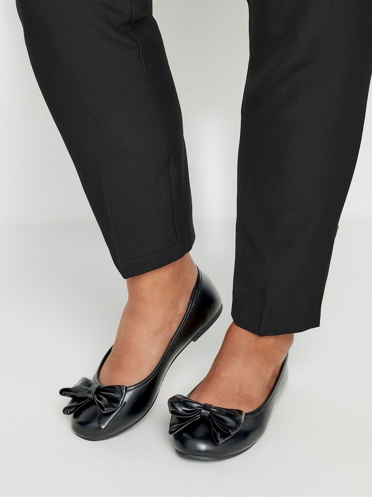 Yours Curve Black Extra Wide Fit Bow Ballet Pumps - Image 1 of 5