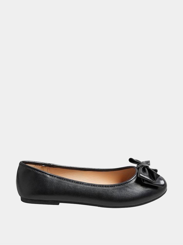 Yours Curve Black Extra Wide Fit Bow Ballet Pumps - Image 2 of 5