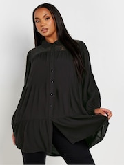 Yours Curve Black Boho Long Sleeve Tiered Shirt - Image 1 of 4