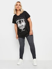Yours Curve Black Rebel Club Placement Print T-Shirt - Image 2 of 5