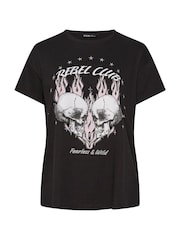 Yours Curve Black Rebel Club Placement Print T-Shirt - Image 5 of 5