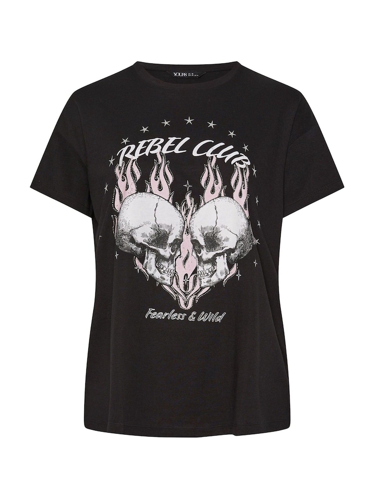 Yours Curve Black Rebel Club Placement Print T-Shirt - Image 5 of 5