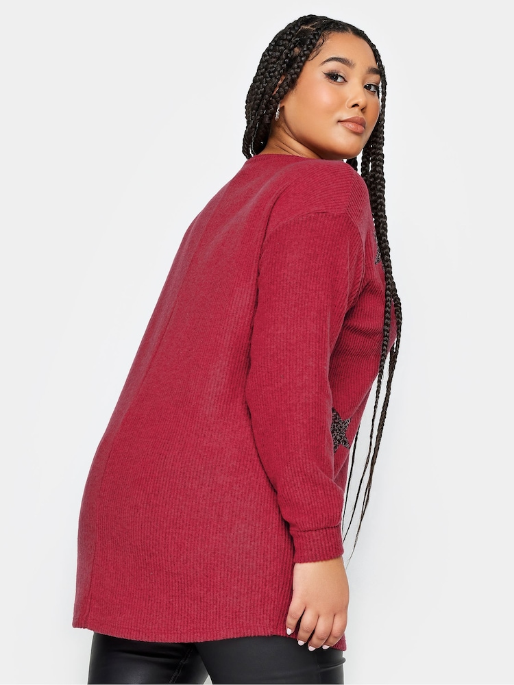 Yours Curve Red Soft Touch Sequin Star Top - Image 2 of 4