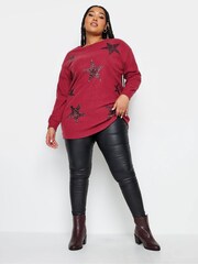 Yours Curve Red Soft Touch Sequin Star Top - Image 4 of 4