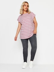 Yours Curve Pink Grown On Stripe 100% Cotton T-Shirt - Image 2 of 4