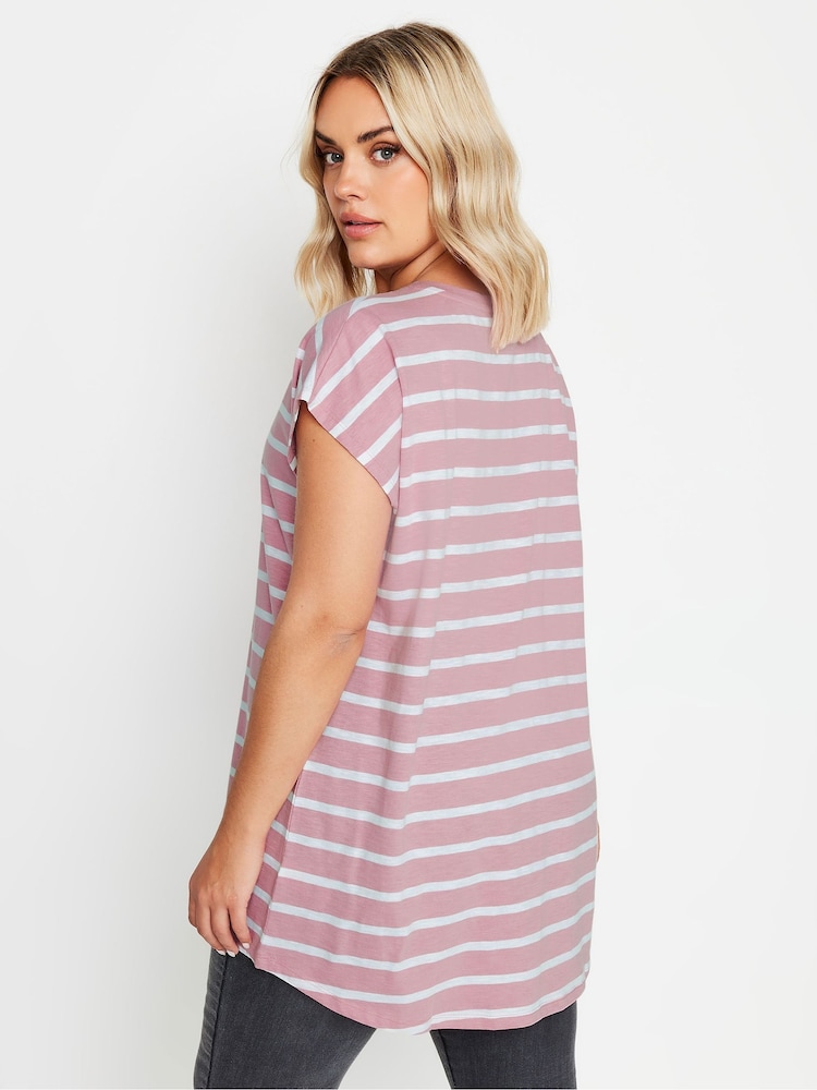 Yours Curve Pink Grown On Stripe 100% Cotton T-Shirt - Image 3 of 4