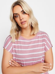 Yours Curve Pink Grown On Stripe 100% Cotton T-Shirt - Image 4 of 4