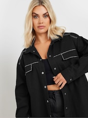 Yours Curve Black 100% Cotton Limited Studded Overshirt - Image 2 of 6