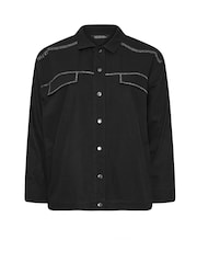 Yours Curve Black 100% Cotton Limited Studded Overshirt - Image 6 of 6