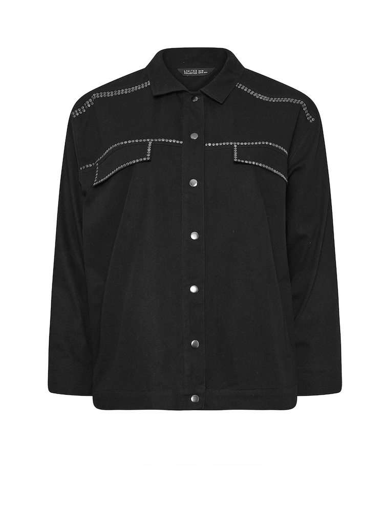 Yours Curve Black 100% Cotton Limited Studded Overshirt - Image 6 of 6