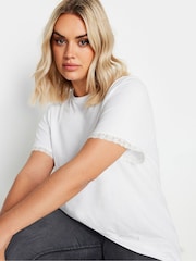 Yours Curve White Lace Trim 100% Cotton T-Shirt - Image 5 of 6
