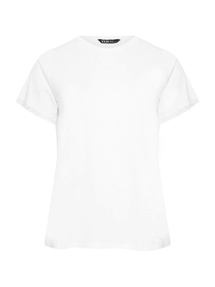 Yours Curve White Lace Trim 100% Cotton T-Shirt - Image 6 of 6