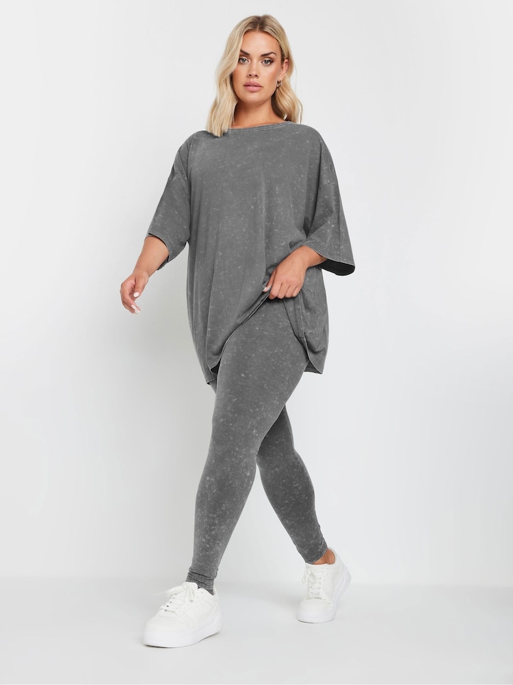 Yours Curve Grey Grey Acid Wash Leggings - Image 2 of 5