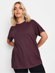Yours Curve Red Lace Trim 100% Cotton T-Shirt - Image 1 of 6