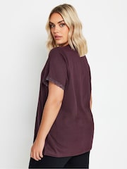 Yours Curve Red Lace Trim 100% Cotton T-Shirt - Image 3 of 6