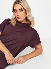Yours Curve Red Lace Trim 100% Cotton T-Shirt - Image 4 of 6