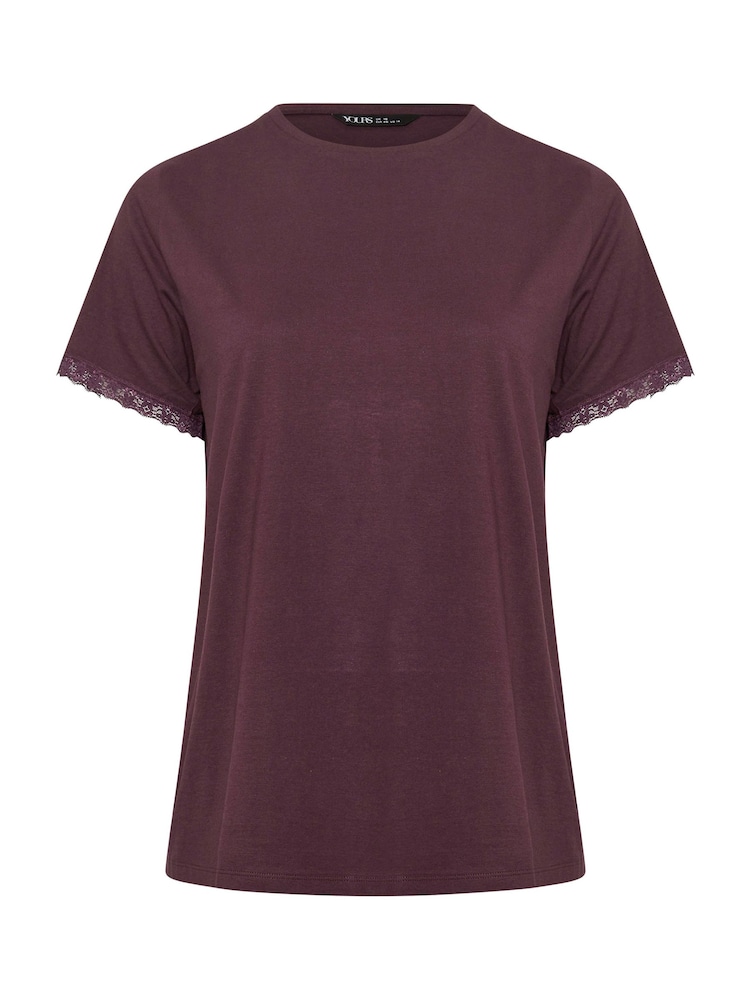 Yours Curve Red Lace Trim 100% Cotton T-Shirt - Image 6 of 6