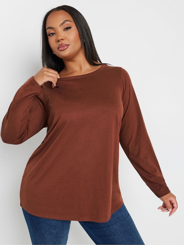 Yours Curve Brown Core Basic Long Sleeve T-Shirts 3 Pack - Image 2 of 9