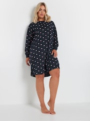 Yours Curve Blue Multicolour Hearts Long Sleeve 100% Cotton Nightdress - Image 2 of 4