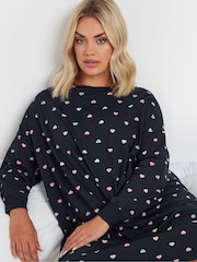 Yours Curve Blue Multicolour Hearts Long Sleeve 100% Cotton Nightdress - Image 4 of 4