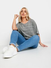 Yours Curve Grey Oversized Striped Top - Image 2 of 5
