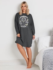 Yours Curve Grey Manifest Dreams Long Sleeve 100% Cotton Nightdress - Image 1 of 4