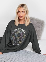 Yours Curve Grey Manifest Dreams Long Sleeve 100% Cotton Nightdress - Image 2 of 4