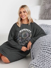 Yours Curve Grey Manifest Dreams Long Sleeve 100% Cotton Nightdress - Image 4 of 4