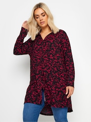 Yours Curve Black Floral Print Textured Shirt - Image 2 of 6