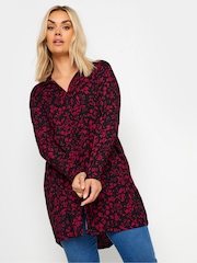 Yours Curve Black Floral Print Textured Shirt - Image 3 of 6