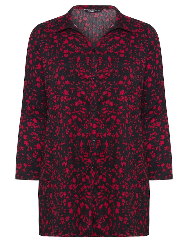 Yours Curve Black Floral Print Textured Shirt - Image 6 of 6