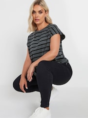 Yours Curve Grey Grown On Stripe 100% Cotton T-Shirt - Image 1 of 4