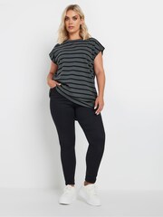 Yours Curve Grey Grown On Stripe 100% Cotton T-Shirt - Image 3 of 4