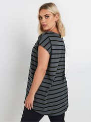Yours Curve Grey Grown On Stripe 100% Cotton T-Shirt - Image 4 of 4