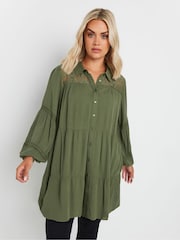 Yours Curve Green Boho Long Sleeve Tiered Shirt - Image 1 of 4