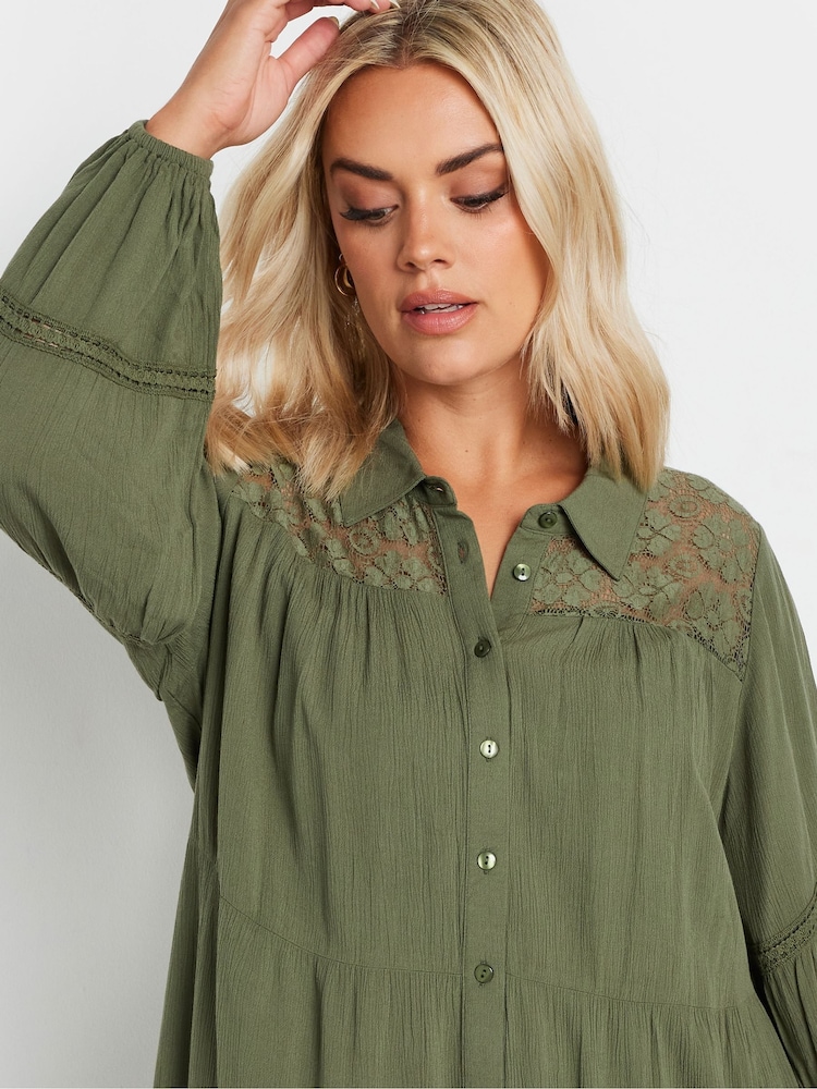 Yours Curve Green Boho Long Sleeve Tiered Shirt - Image 4 of 4
