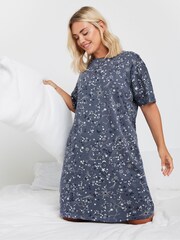 Yours Curve Blue Celestial Sleeptee 100% Cotton Nightdress - Image 1 of 4