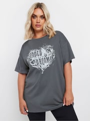 Yours Curve Grey Relaxed Faded Dreams Placement Print Drop Shoulder 100% Cotton T-Shirt - Image 2 of 4