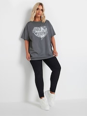 Yours Curve Grey Relaxed Faded Dreams Placement Print Drop Shoulder 100% Cotton T-Shirt - Image 3 of 4