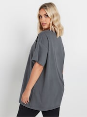 Yours Curve Grey Relaxed Faded Dreams Placement Print Drop Shoulder 100% Cotton T-Shirt - Image 4 of 4