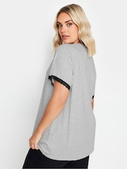 Yours Curve Grey Lace Trim 100% Cotton T-Shirt - Image 3 of 5