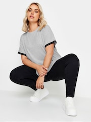 Yours Curve Grey Lace Trim 100% Cotton T-Shirt - Image 4 of 5