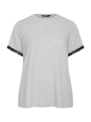 Yours Curve Grey Lace Trim 100% Cotton T-Shirt - Image 5 of 5