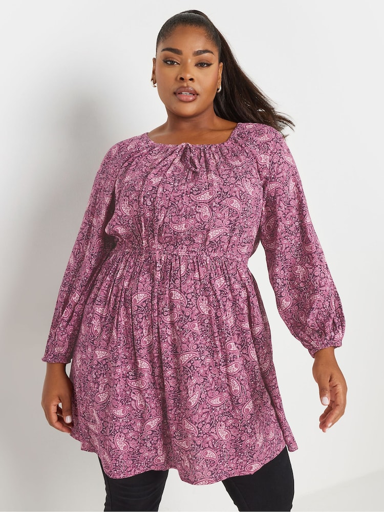 Yours Curve Pink Crinkle Boho Tunic - Image 1 of 4