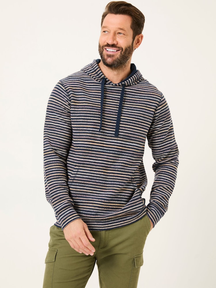 FatFace Trescowe Navy 100% Cotton Trescowe Breton Over Head Hoodie - Image 1 of 5