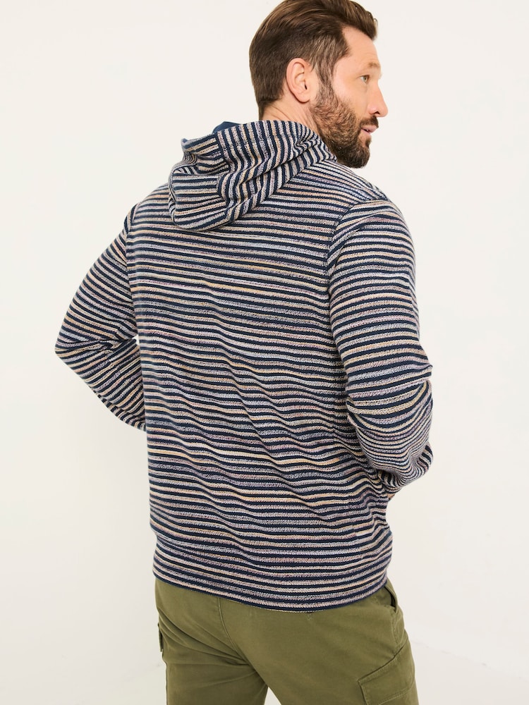 FatFace Trescowe Navy 100% Cotton Trescowe Breton Over Head Hoodie - Image 2 of 5