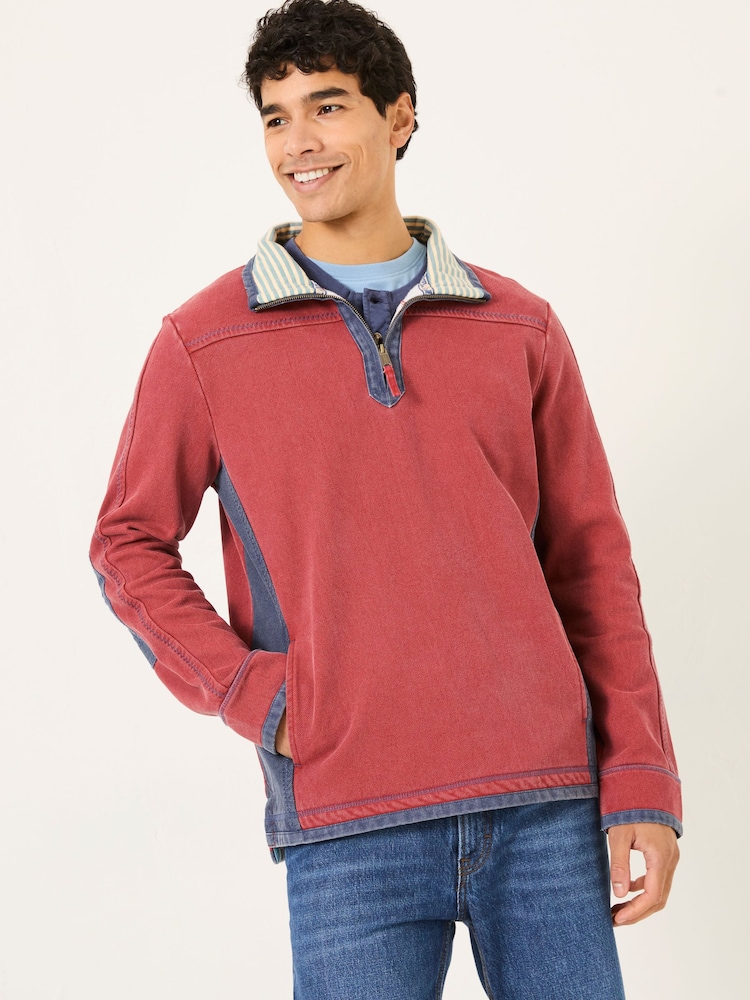 FatFace Red 100% Cotton Airlie Panel Quarter Zip Sweat Top - Image 1 of 5