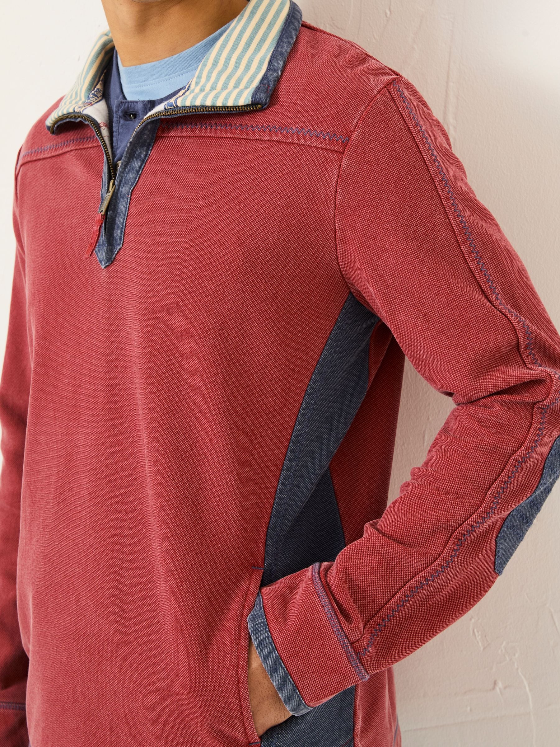 Buy FatFace Red 100% Cotton Airlie Panel Quarter Zip Sweat Top